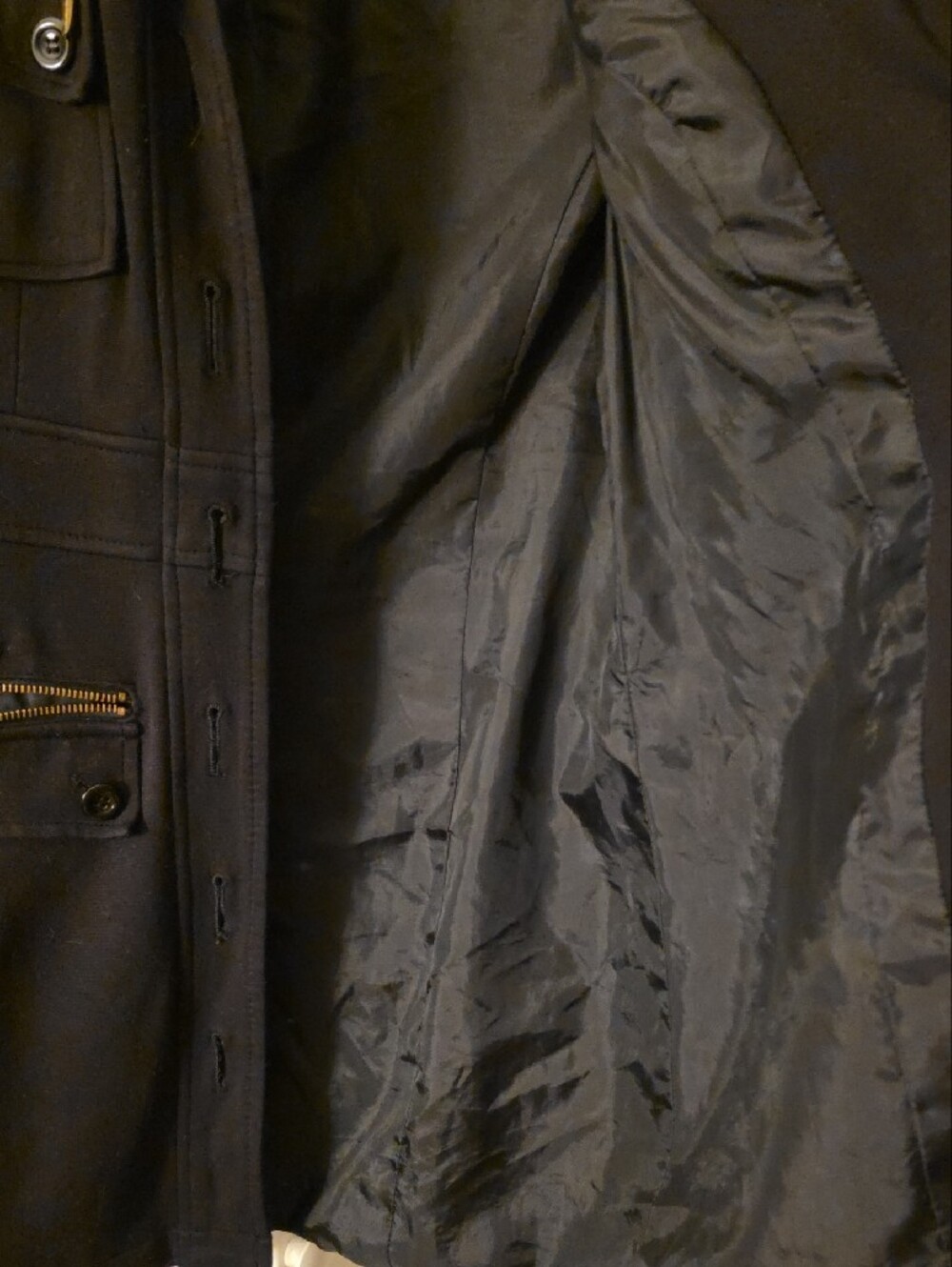 INC International Concepts Black Military-Style Pea Coat with Gold Zippers - Picture 8 of 9